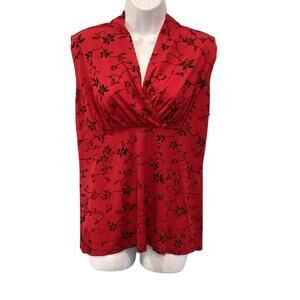 Vintage Womens Y2K Babydoll Top Size Large Red Black Glitter Floral Whimsigoth